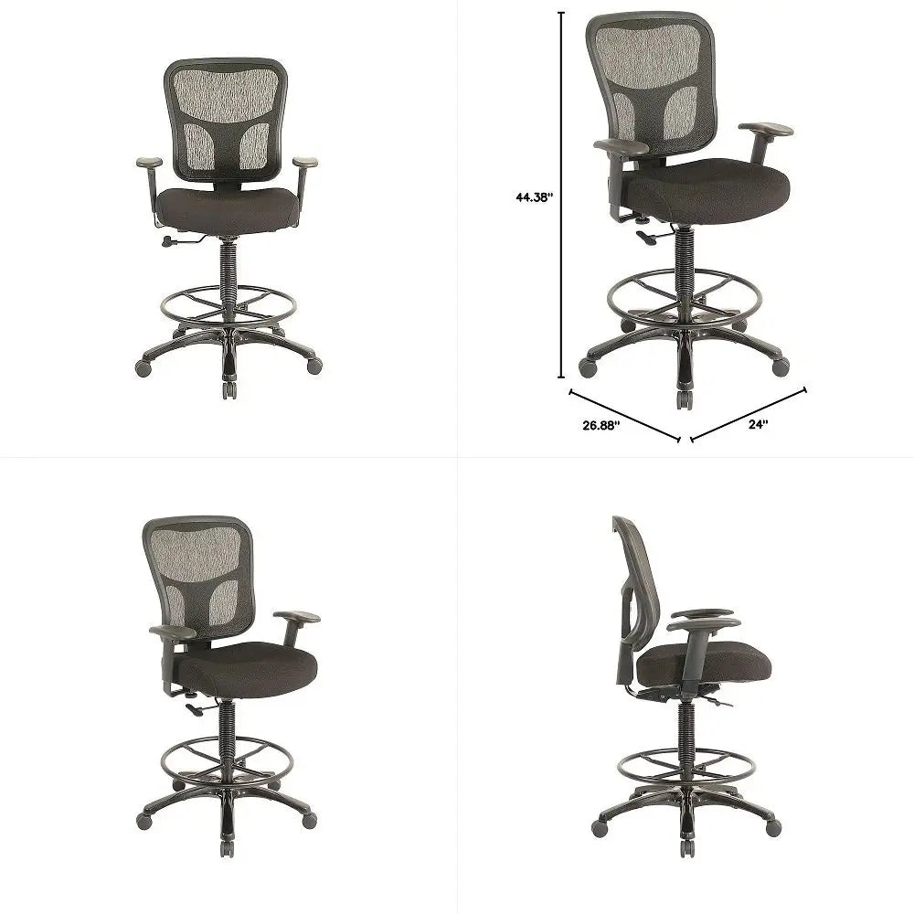 TP8200 Fabric Drafting Stool with Backrest and Footrest with Lumbar Support, Black