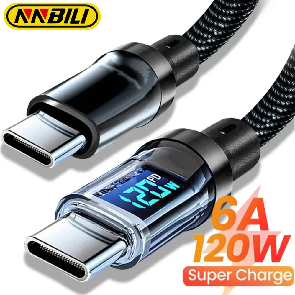 NNBILI 120W A-C and C-C Phone Super Fast Charging Cable with LED display screen, not compatible Xiaomi iPhone、 Samsung