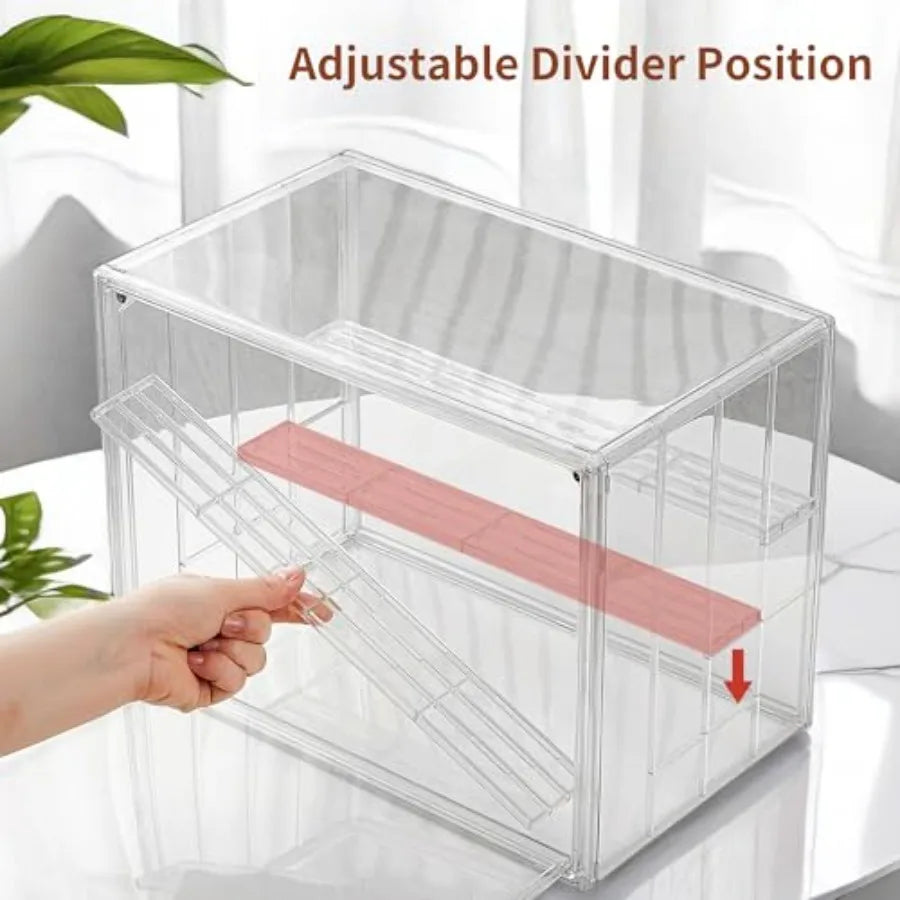 Clear Acrylic Display Case Upgrade 4 Tier Figure Display Case with 3 Movable Dividers Stackable Display Box Showcase with Magne