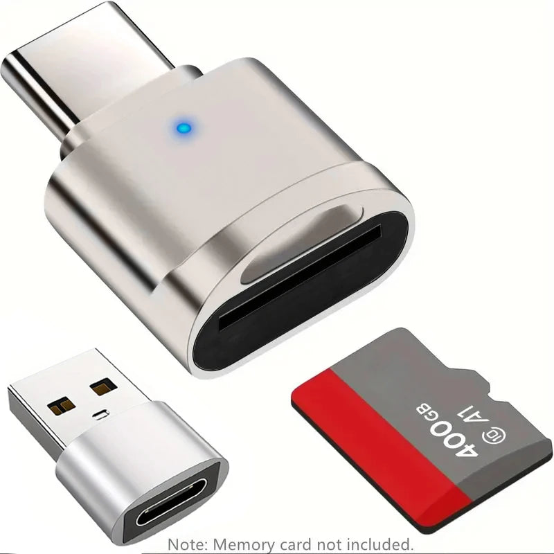Type C TF Reader With Zinc Alloy Shell, SD Card Reader with USB C to USB Adapter, Suitable for Laptop, MacBook, Samsung Galaxy