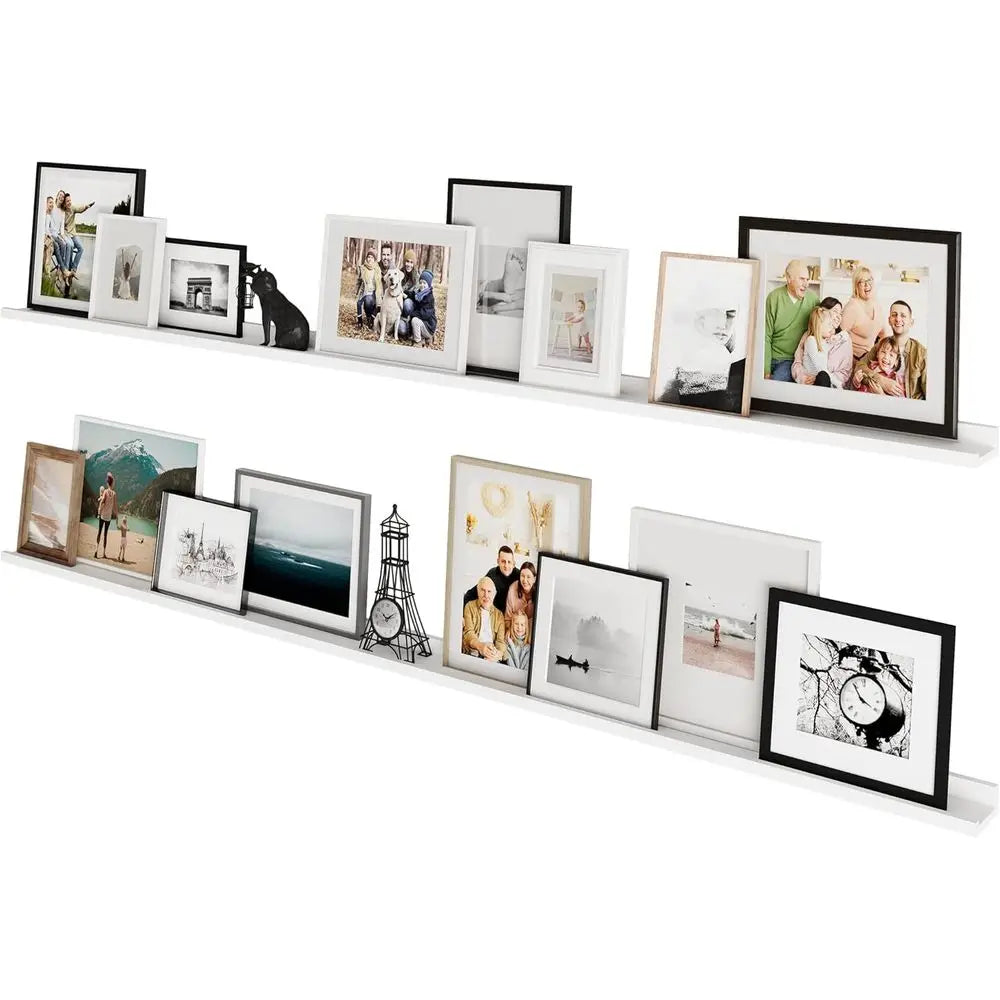 White 84" Picture Ledge Shel or Living Room Decor, loating Shelves or Bedroom, Hallway Wall, Long Shel, Set of 2