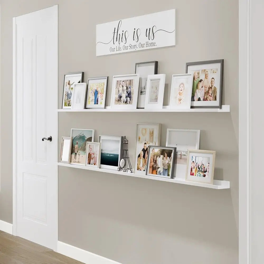 White 84" Picture Ledge Shel or Living Room Decor, loating Shelves or Bedroom, Hallway Wall, Long Shel, Set of 2