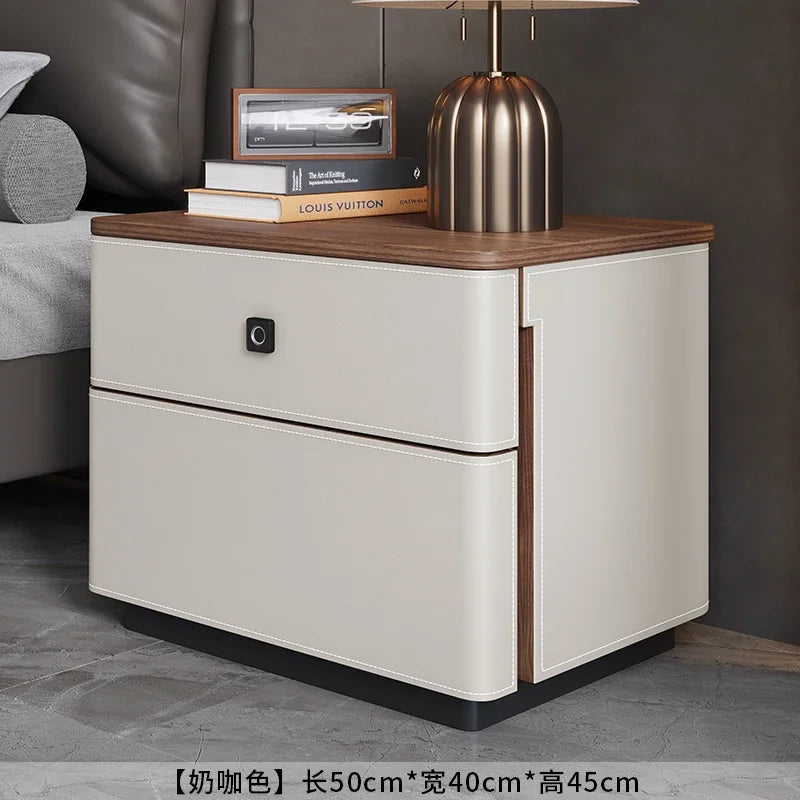 X5-14 saddle leather bedside table safe integrated household bedroom chest jewelry with fingerprint lock storage cabinet