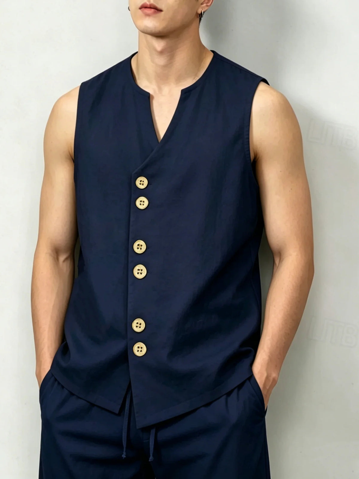 Men's Linen-Look Sleeveless Shirt & Shorts Set
