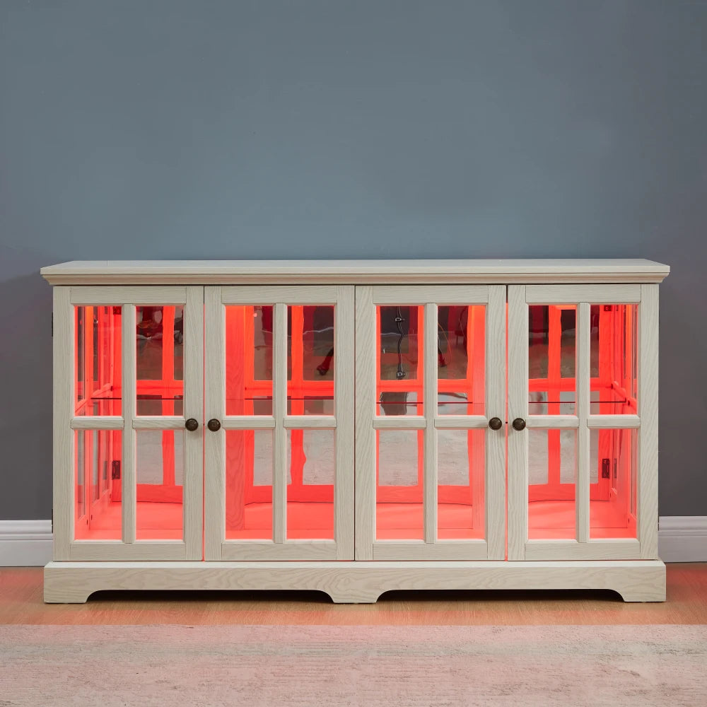 LED Curio Display Cabinet Vintage Showcase with Glass Doors Adjustable Shelves for Home Office Four Door Design