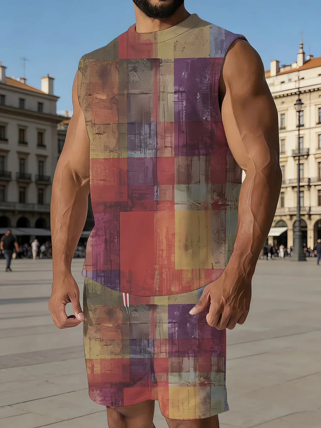 Men's Quick Dry Tank Top and Shorts Set Polyester Athletic Gym Workout 2 Piece Suit Standard Size