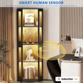 65" Glass Display Cabinet with LED Lights, 4-Tier Showcase Display Case with Glass Do& Human Body Sensor or Collectibles, Liquor