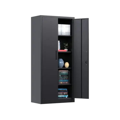 71" H Locking Display Cabinet with Glass Door, Metal Curio Cabinets with 4 Adjustable Shelves, Tall Liquor Cabinet