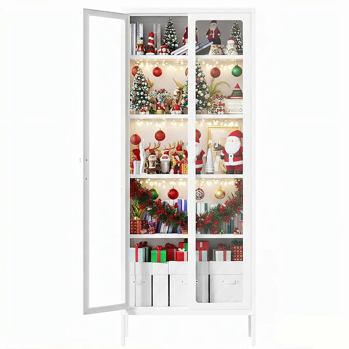 Display Cabinet with Glass Doors,67” Metal Display Curio Cabinet with Glass Doors and 4 Adjustable Shelves for, Customized