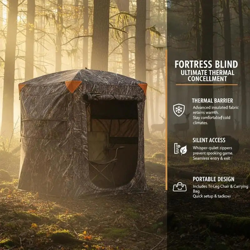 Hunting Blind 2-3 Person For Turkey Deer Hunting, Portable Camouflage Tent, Tri-Leg Chair Carrying Bag, Silent Zipper Door Window, Durable Concealed Shelter