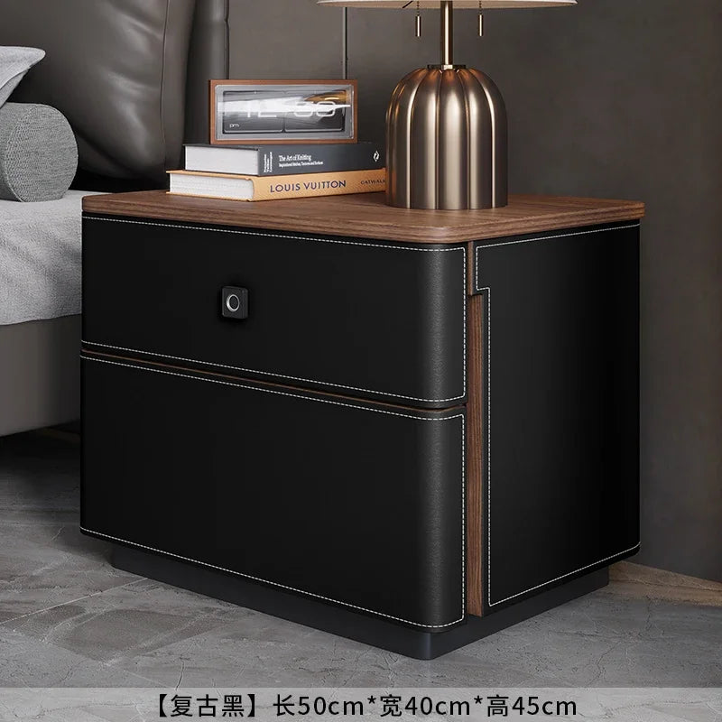X5-14 saddle leather bedside table safe integrated household bedroom chest jewelry with fingerprint lock storage cabinet