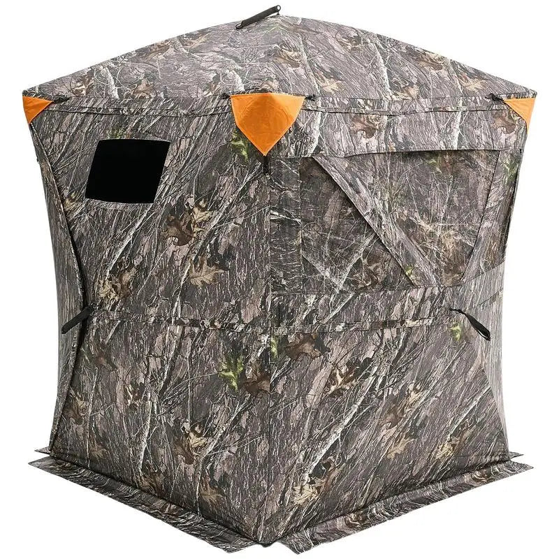 Ground Hunting Tent 60x60x66 Inches For Deer Hunting Turkey Season Archery, 270 Degree One Way Mirror Vision 3 Horizontal Windows Resilient Fabric Portable Carrying Bag Pop Up Design 1-2 Person Capacity 300D Oxford Cloth Outdoor Concealment Gear