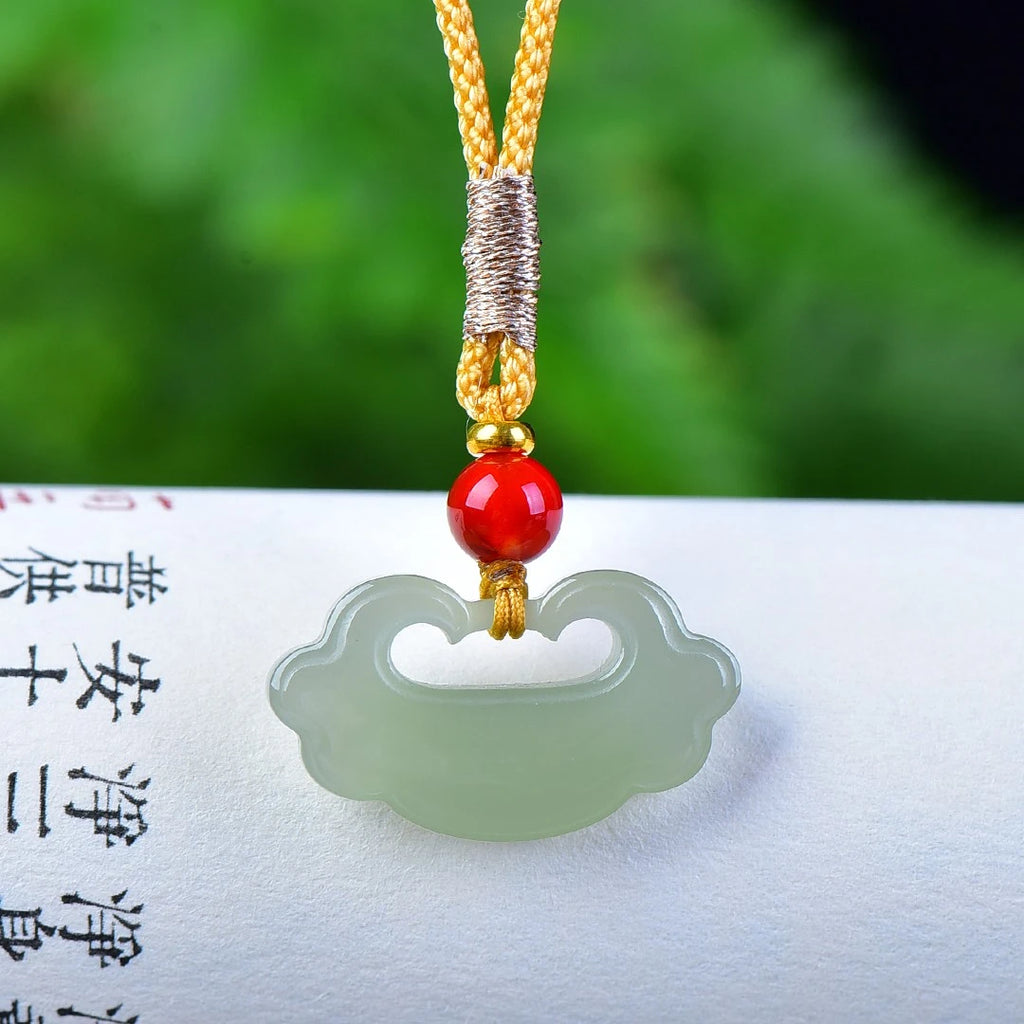 25mm China Nephrite Stone Certified Jade Cloud Lock Pendant Necklace Women Fine Jewelry Natural Hetian Jade Lucky Charm Amulet