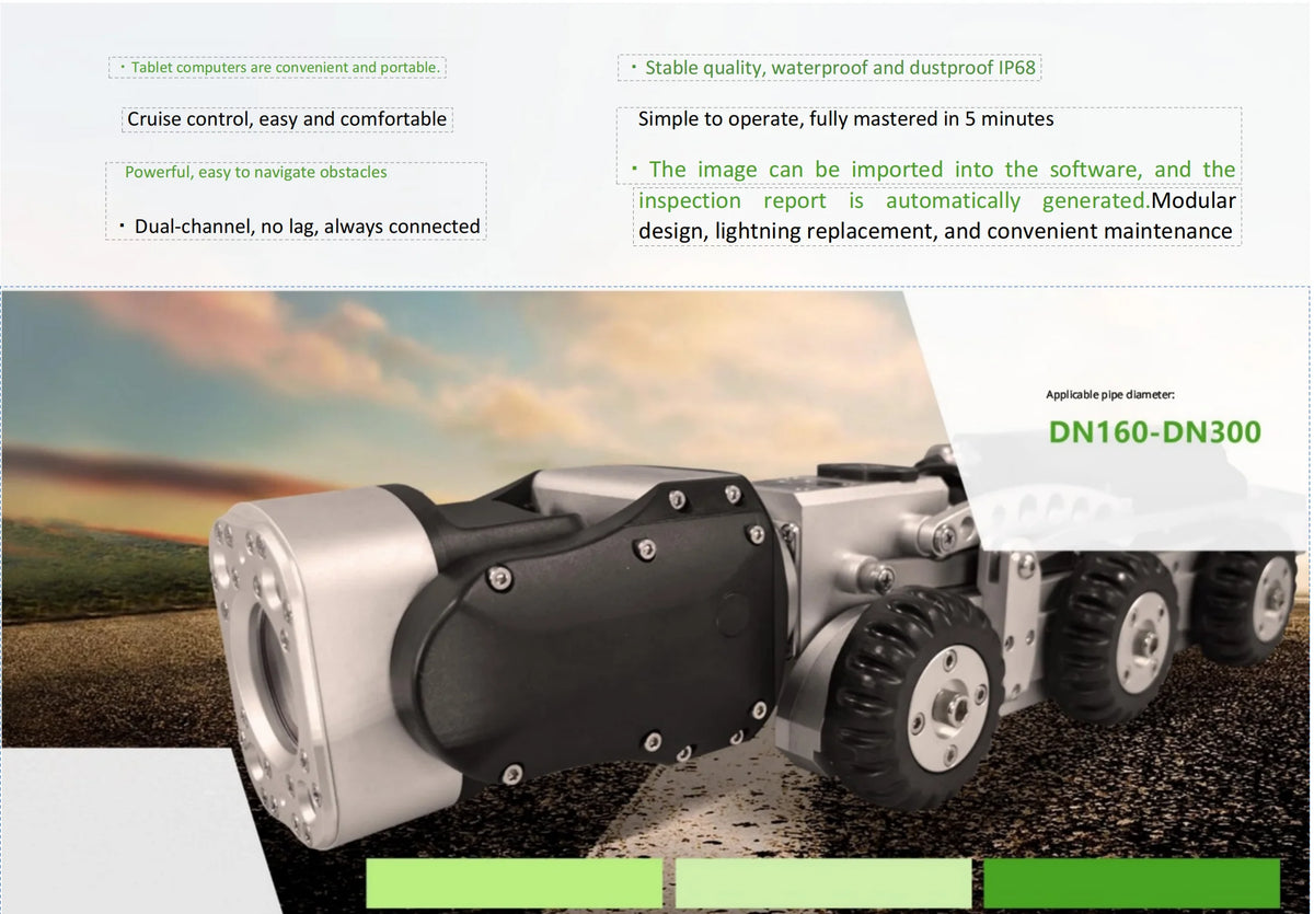 HD Mini 10x Optical Zoom IP68 Aluminum Alloy Lift Function Robot Sewer Inspection Camera System