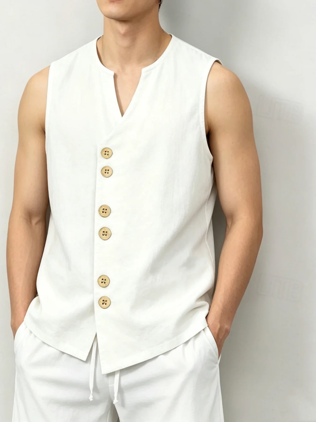 Men's Linen-Look Sleeveless Shirt & Shorts Set