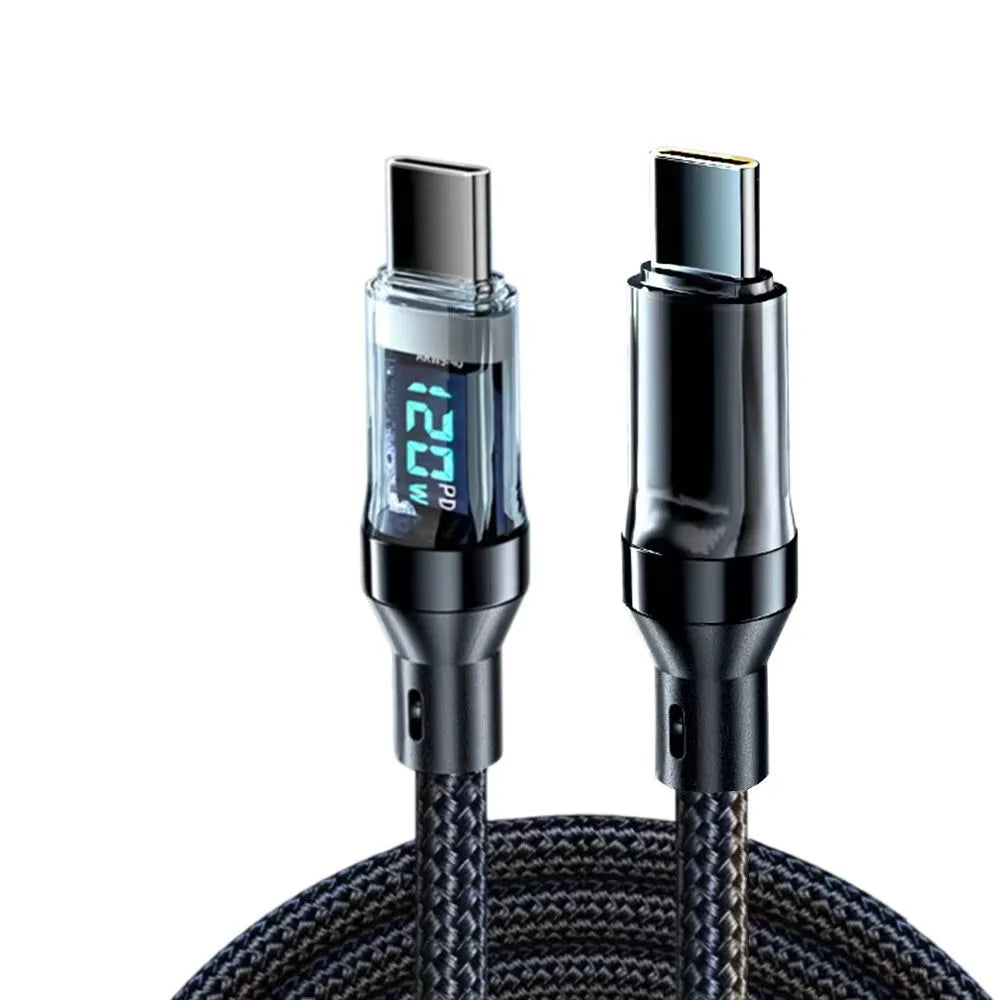 NNBILI 120W A-C and C-C Phone Super Fast Charging Cable with LED display screen, not compatible Xiaomi iPhone、 Samsung