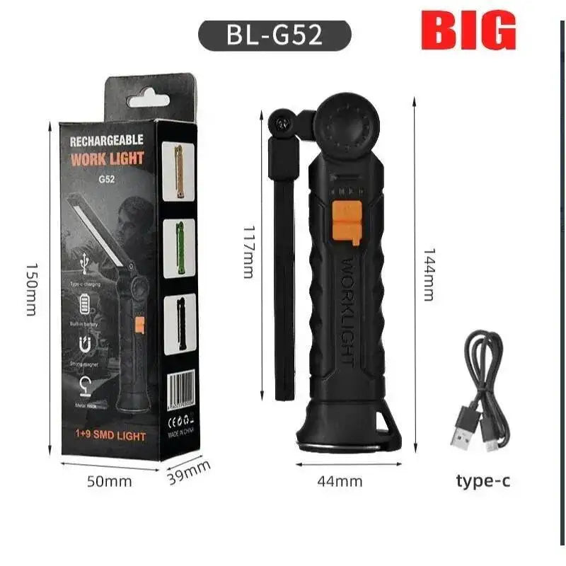 360° Rotating LED Work Light Sets 5 Modes USB Rechargeable Magnetic Base Hanging Hook Waterproof for Garage Auto Repair Camping