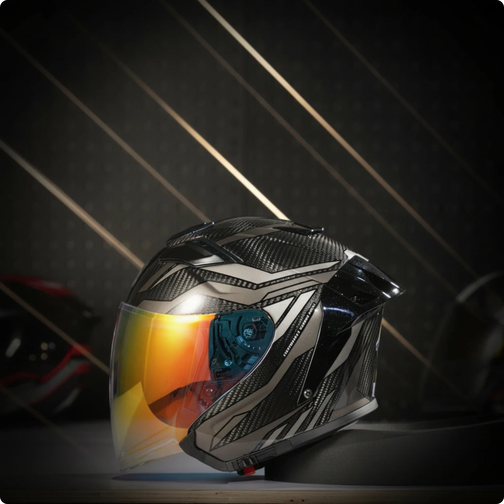 Helmet with Dual Visor Aerodynamic Carbon Fiber Helmet Ventilated Blocking for Motorcyclists, Motorcycle Riding