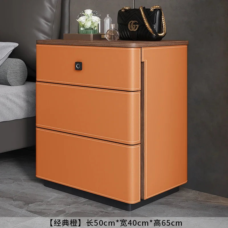 X5-14 saddle leather bedside table safe integrated household bedroom chest jewelry with fingerprint lock storage cabinet
