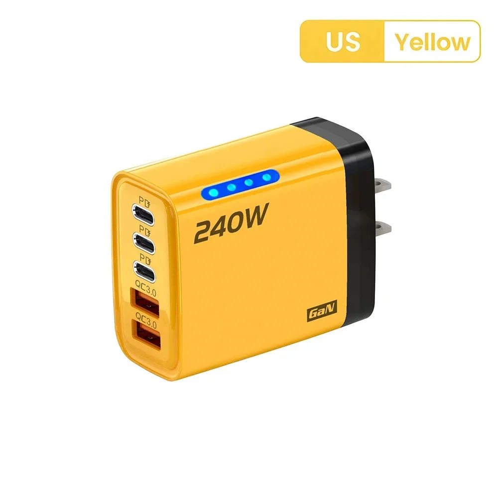 240W GaN 5-Port Fast Charger (3 USB-C + 2 USB-A)