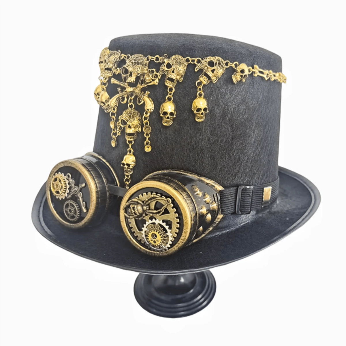 Gothic Steampunk Hat Gold-Toned Steampunk Top Hat Headwear Tall Crown