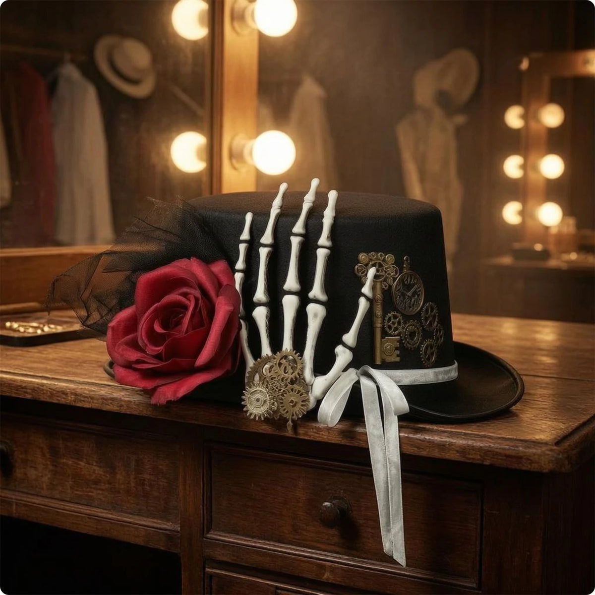 Gothic Steampunk Hat Gear Accents Gothic Top Hat Headwear Tulle Trim