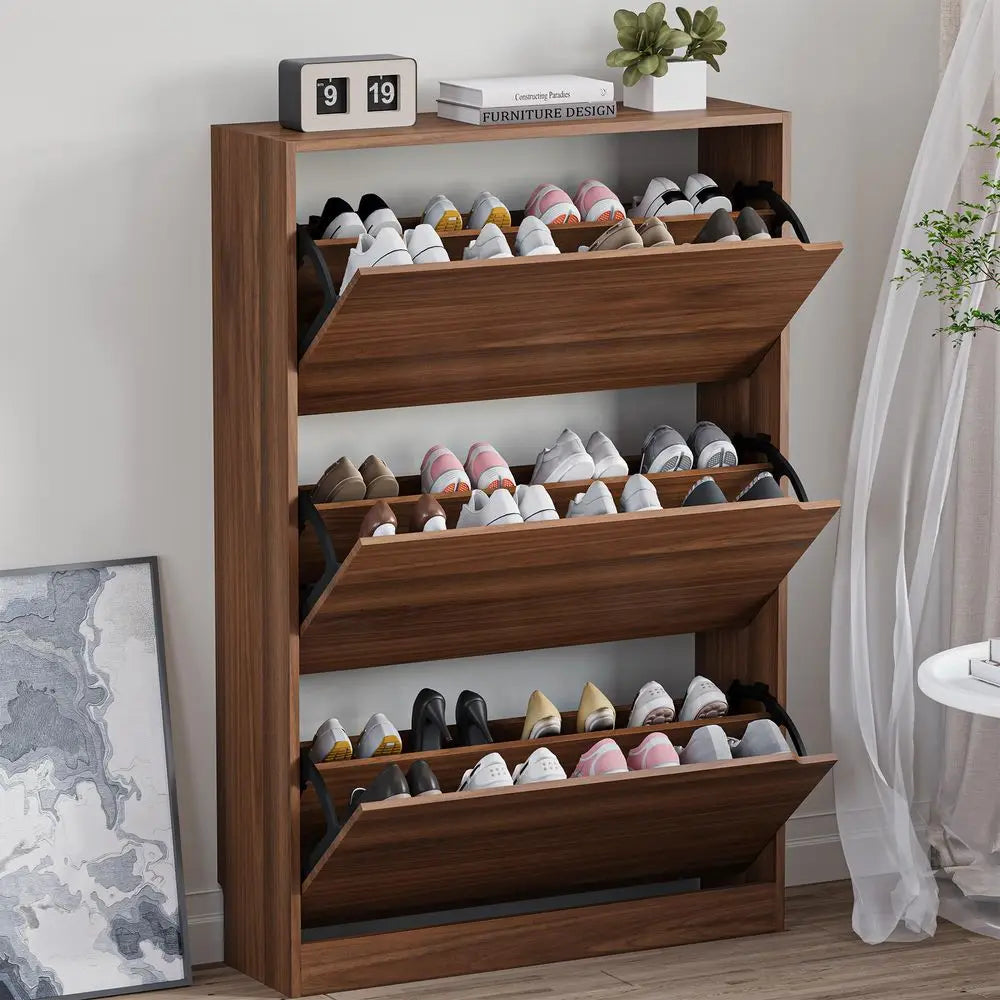 Shoe Cabinet with 3 Flip Drawers, Slim Narrow Shoe Storage Cabinet, Freestanding Shoe Organizer with Adjustable amp Removable S