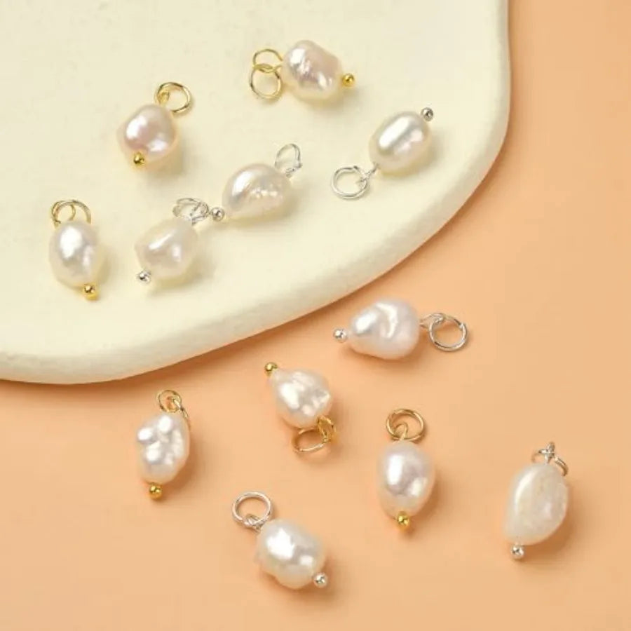 Quality Assurance Cultured Freshwater Pearl Charms 12Pcs 2 Styles Assorted Irregular Pearl Pendants with Jump Rings for Handmad
