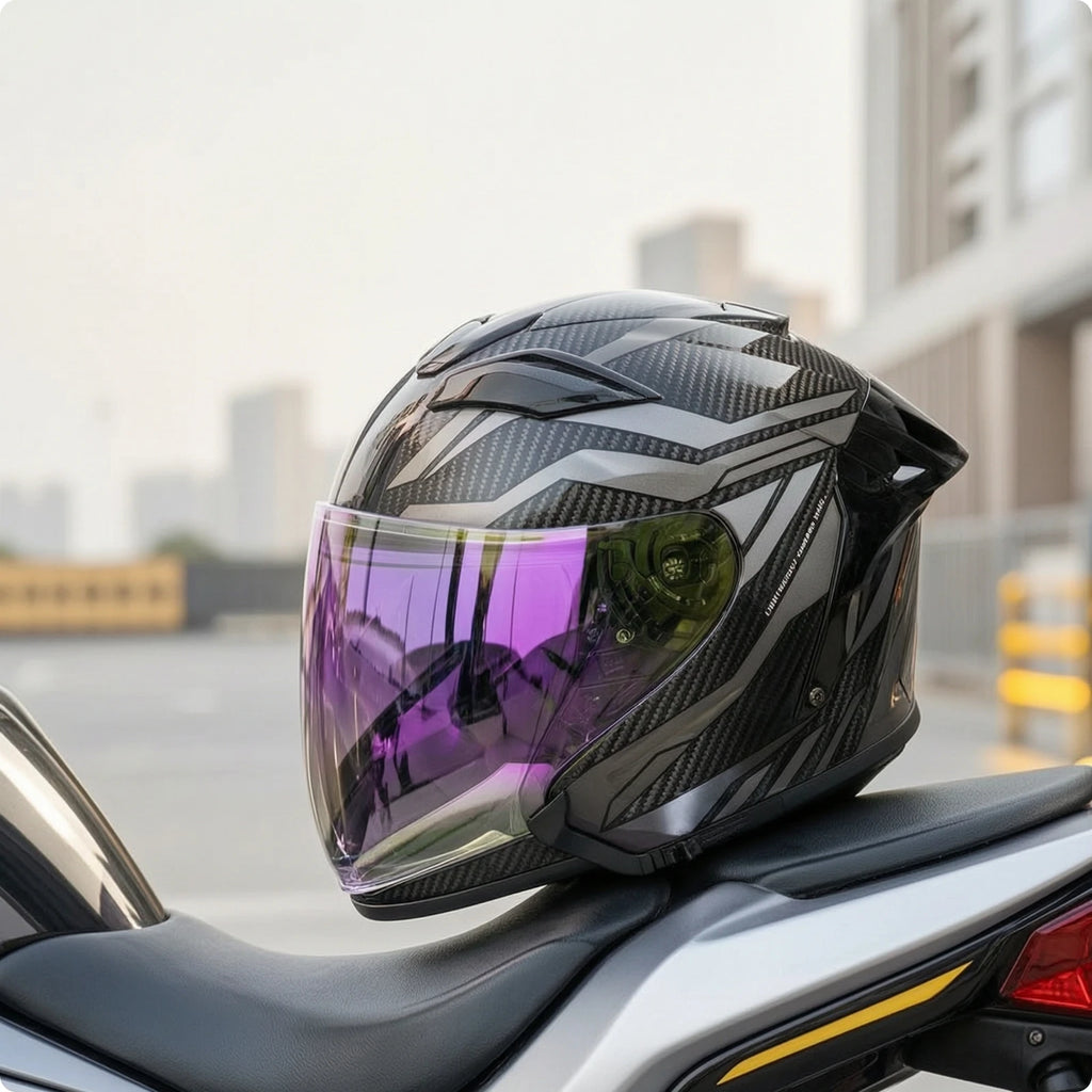 Helmet with Dual Visor Aerodynamic Carbon Fiber Helmet Ventilated Blocking for Motorcyclists, Motorcycle Riding