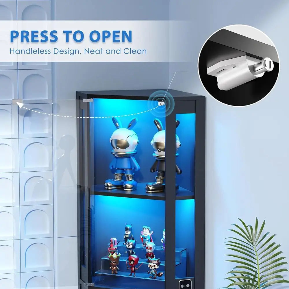 65" Glass Display Cabinet with LED Lights, 4-Tier Showcase Display Case with Glass Do& Human Body Sensor or Collectibles, Liquor
