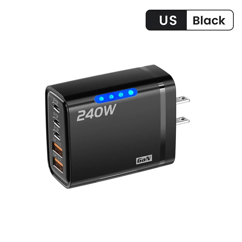 240W GaN 5-Port Fast Charger (3 USB-C + 2 USB-A)